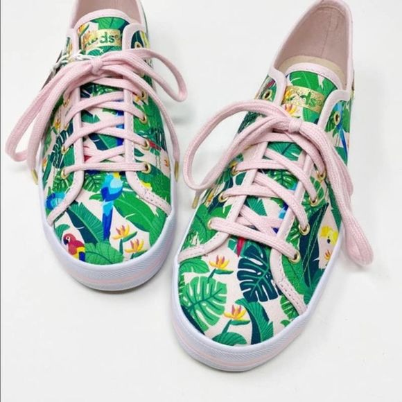 Keds X Sunnylife 6.5 Sneakers Green Tropical Canvas Parrot Bird Lace Up Low Top - Picture 1 of 7